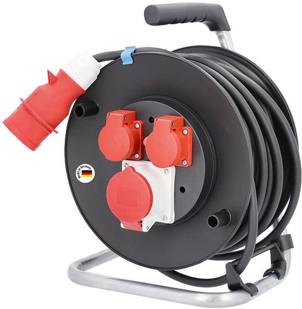 Макара трифазна 25m H07RN-F 5G1.5mm2 термична защита 2 шуко + 3P+N+T 16A с капак и водач на кабела AS-Schwabe