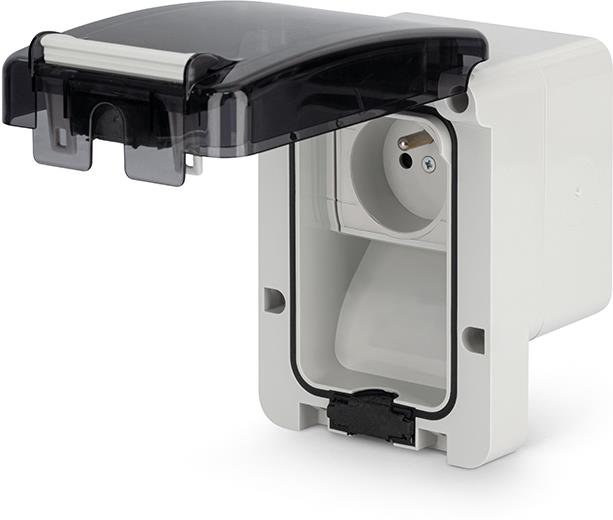 Контакт ФРЕНСКИ стандарт 16A за открит монтаж IP66 при включен консуматор серия Protecta 95х95мм, Scame