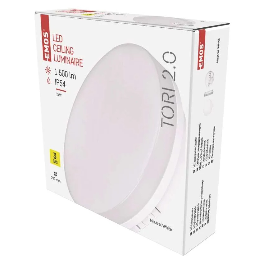 Плафон LED DN220 15W 4000K 1500lm 120° 30000h IP54 TORI EMOS