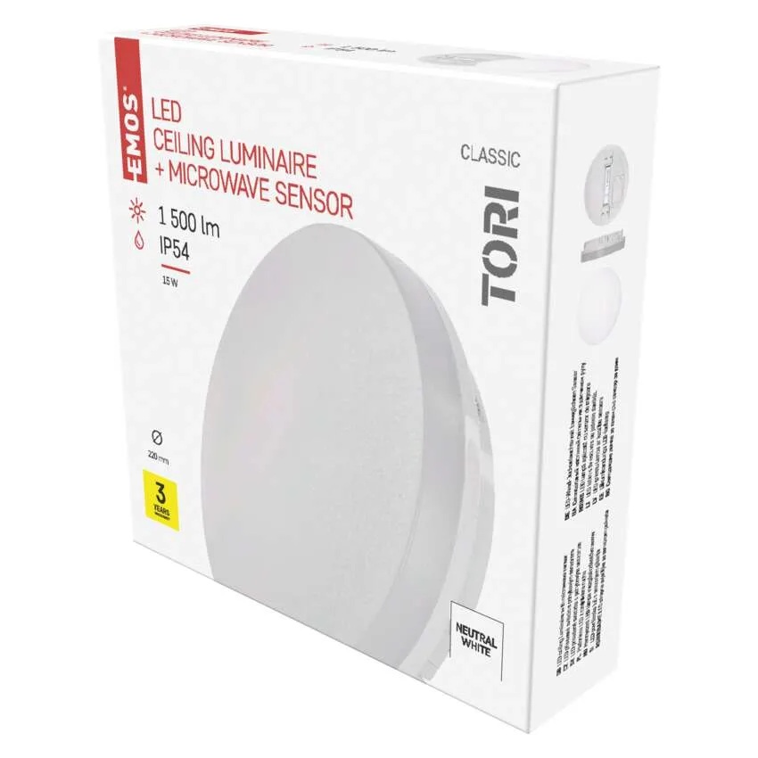 Плафон LED DN220 15W 4000K 1500lm 120° 30000h IP54 с датчик TORI EMOS