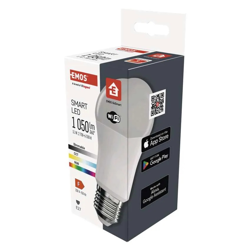 Лампа LED 11W RGBW E27 A60 1050lm 200° димируема 20000h Wi-Fi GoSmart EMOS