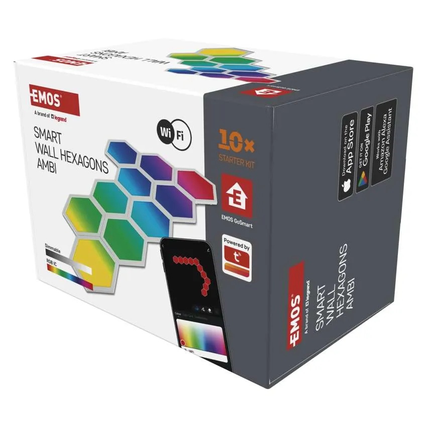 Аплик (комплект 10 бр.) LED 1.9W RGBIC Hexagon 20000h IP20 Wi-Fi GoSmart EMOS /до изчерпване/