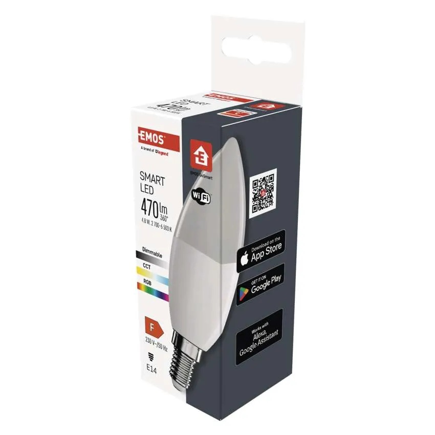 Лампа LED 4.8W RGBW E14 C37 470lm 180° димируема 20000h Wi-Fi GoSmart EMOS