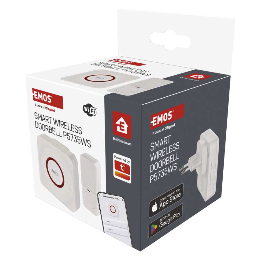 Безжичен звънец бял 220V в комплект с бутон 150 метра IP44, 55 мелодии Wi-Fi GoSmart EMOS