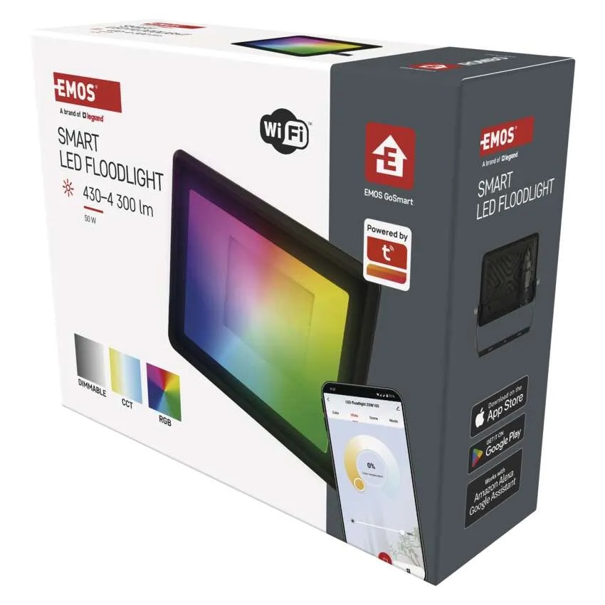Прожектор LED 50W RGBW 4300lm 25000h IP65 черен Wi-Fi GoSmart EMOS /до изчерпване/