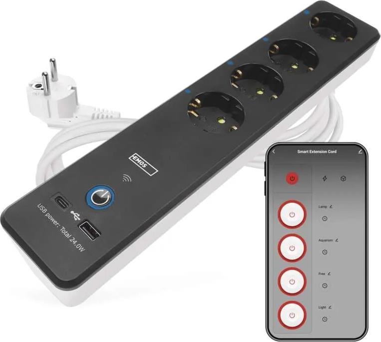 Разклонител 4x2P+E с кабел 2 метра, копче, с USB A+C 3A 15W Wi-Fi GoSmart EMOS