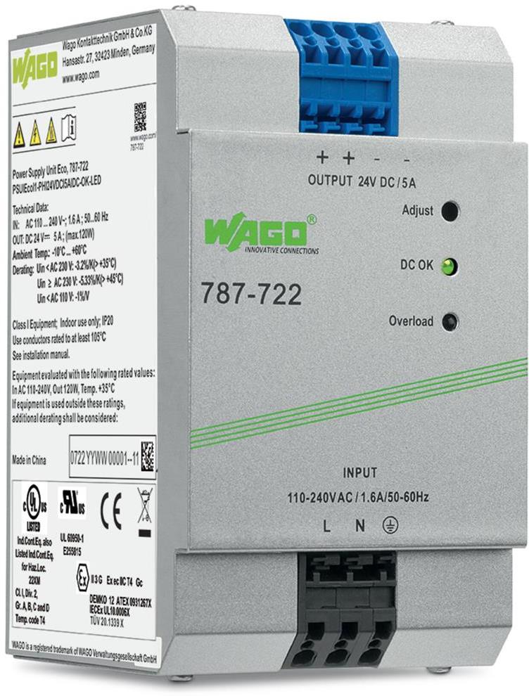 Bloc d'alimentation 1P In:100...240Vac Out:24Vdc 5A Wago