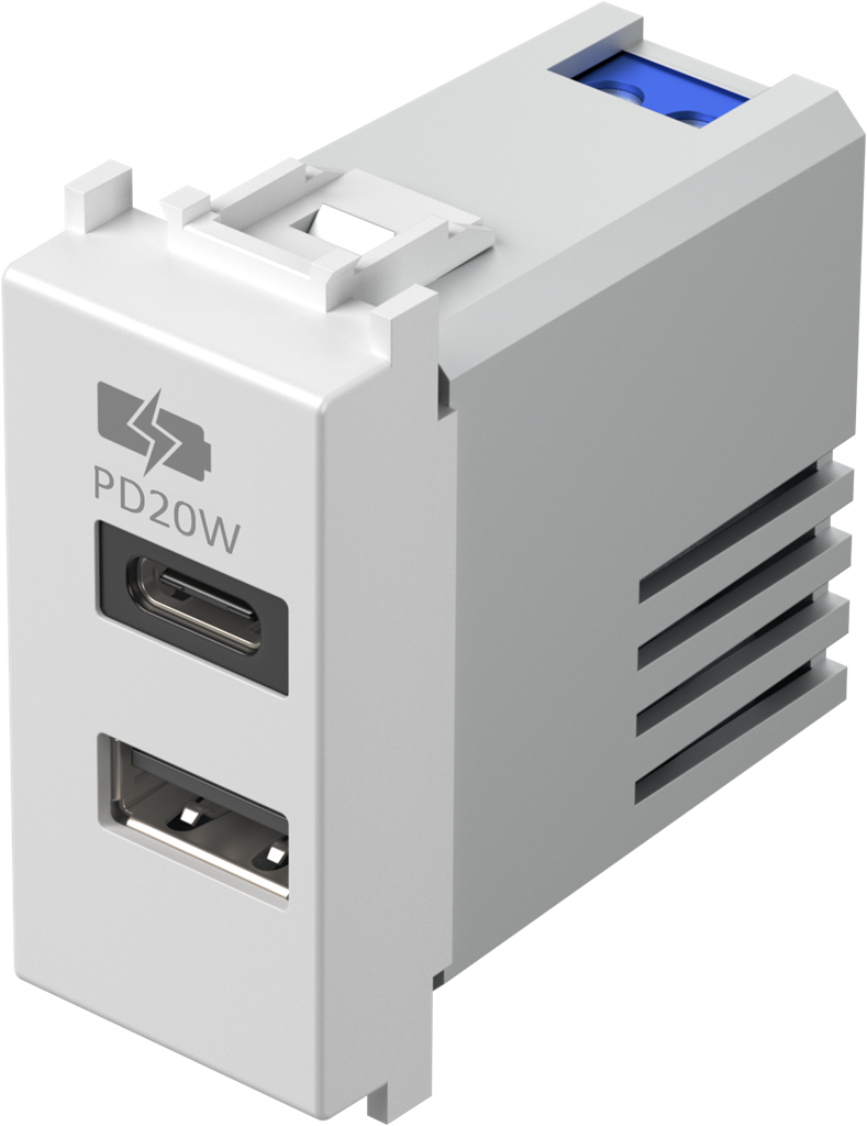 Розетка 2хUSB за зареждане тип A+C Power Delivery 20W 1 мод. цвят Бял гланц Modul TEM