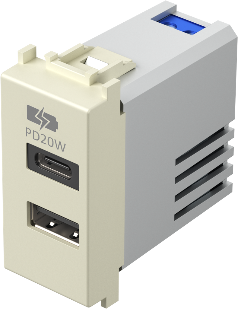 Розетка 2хUSB за зареждане тип A+C Power Delivery 20W 1 мод. цвят Крем гланц Modul TEM