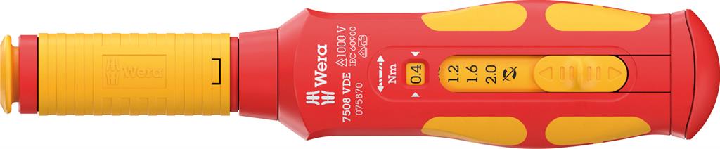 Ръкохватка за изолирани остриета, динамометрична от 0.4...2.0Nm, 7508 Safe-Torque Kraftform Kompakt VDE 1000V Wera