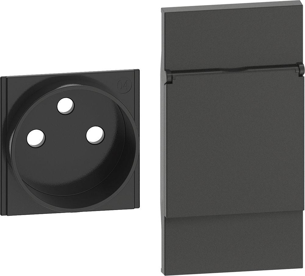 Лицев панел с капаче за контакт ФРЕНСКИ стандарт 2 мод. цвят Черен Living Now Bticino