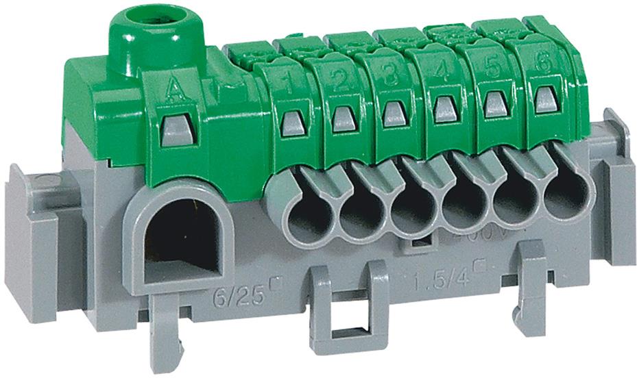 Клема изолирана ЗЕЛЕНА 1х25mm2 + 6х4mm2 90A Legrand