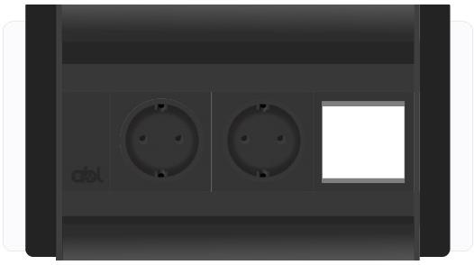 Модул Flip-S 3M с 2х Шуко и 1х празен модул, цвят Черен/Алуминий, ABL