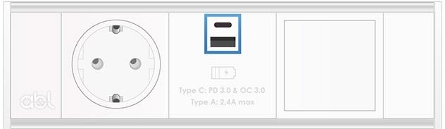 Модул Fusion 3M с 1х Шуко, USB тип A+C и 1х празен модул, цвят Бял, ABL
