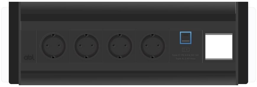 Модул Flip-S 6M с 4х Шуко, USB тип A+C и 1х празен модул, цвят Черен/Алуминий, ABL