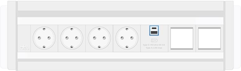 Модул Flip-S 7M с 4х Шуко, USB тип A+C и 2х празни модула, цвят Бял/Алуминий, ABL