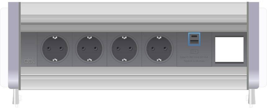 Модул Flip-S 6M с 4х Шуко, USB тип A+C и 1х празен модул, цвят Сив/Алуминий, ABL