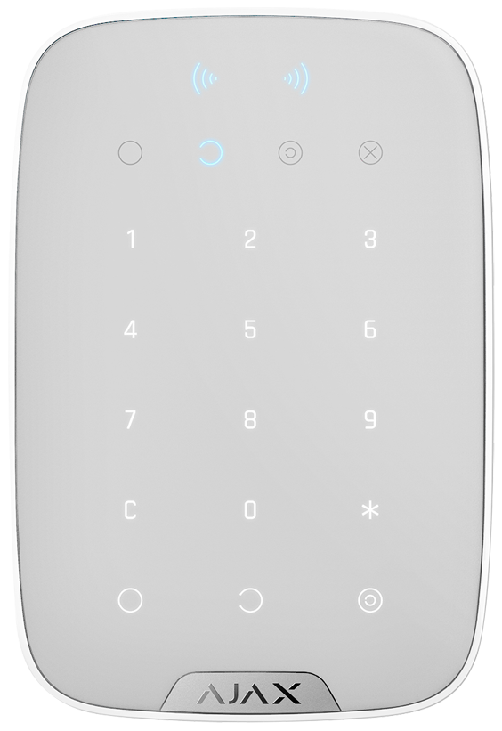 Безжична сензорна клавиатура с LED индикация и RFID, бял, KeyPad Plus Ajax