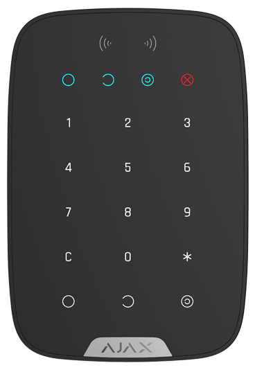 Безжична сензорна клавиатура с LED индикация и RFID, черен, KeyPad Plus Ajax