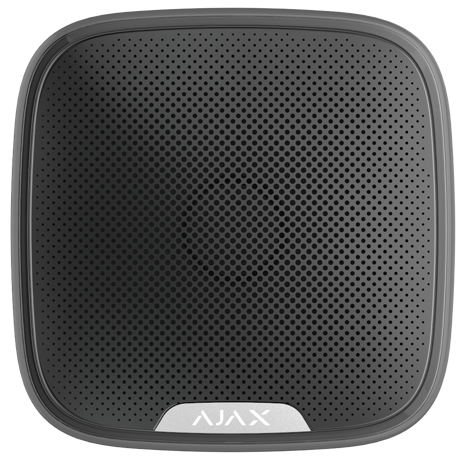 Безжична външна сирена с регулируема сила на звука: 85…113 dB, IP54, черен, StreetSiren Ajax