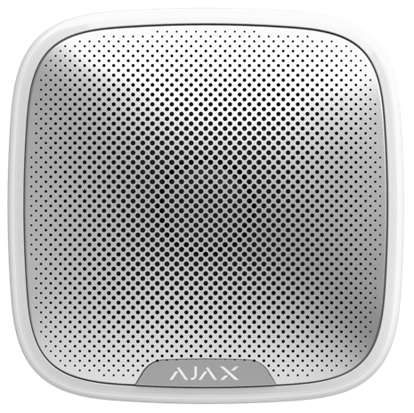 Безжична външна сирена с регулируема сила на звука: 85…113 dB, IP54, бял, StreetSiren Ajax