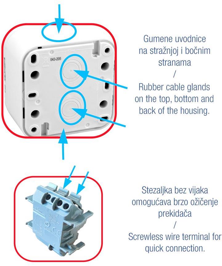 Сериен ключ за открит монтаж IP55 цвят Бял Bura Commel