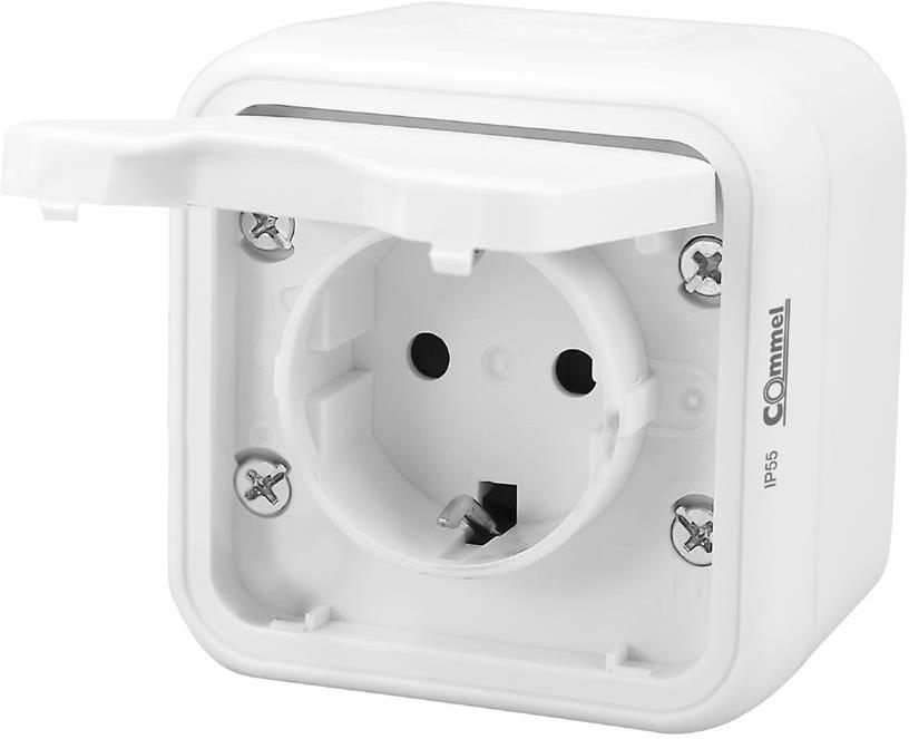 Контакт шуко за открит монтаж IP55 цвят Бял Bura Commel