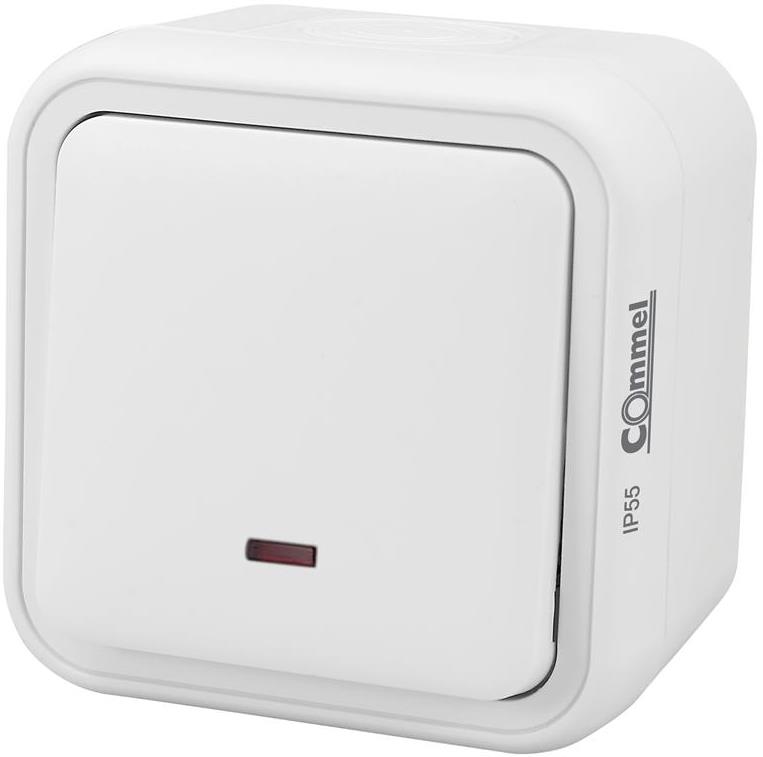 Бутон с подсветка за открит монтаж IP55 цвят Бял Bura Commel