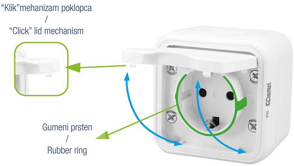 Контакт шуко ДВОЕН за открит монтаж IP55 цвят Бял Bura Commel