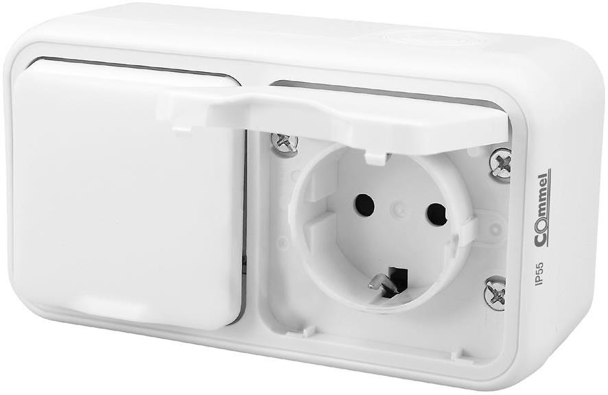 Контакт шуко ДВОЕН за открит монтаж IP55 цвят Бял Bura Commel