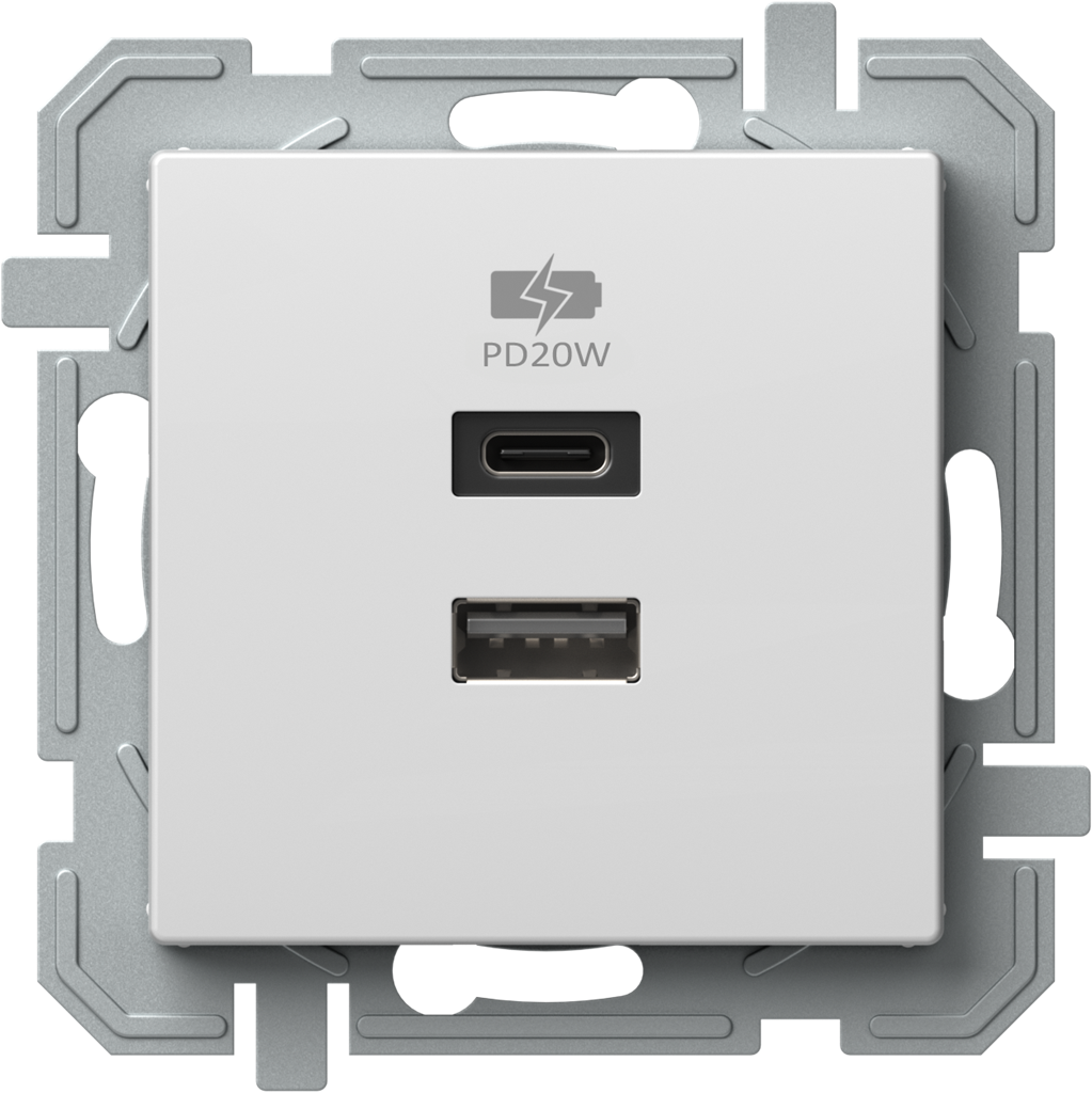 Розетка 2хUSB за зареждане тип A+C Power Delivery 20W цвят Бял Logiq TEM