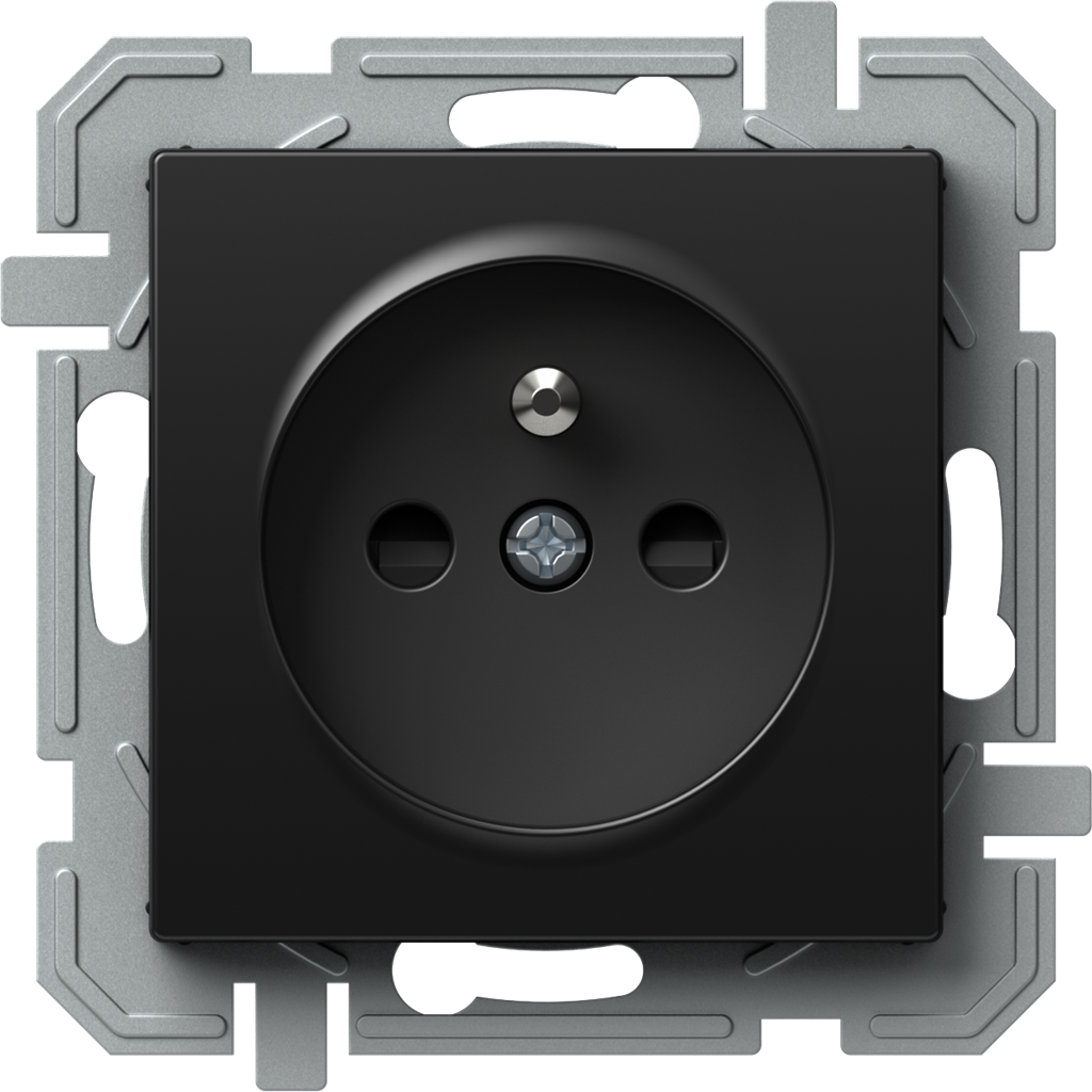 Контакт френски стандарт 16A с детска защита цвят Черен Logiq TEM