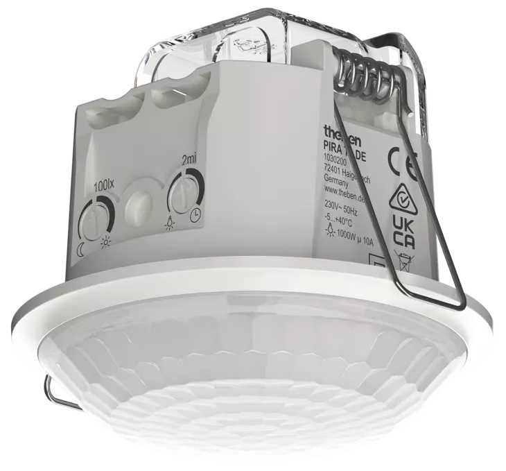 Датчик за движение PIR, за вграждане в таван, 360°, обхват D8m @ h=2,5m, IP21, PIRA T8 DE Theben