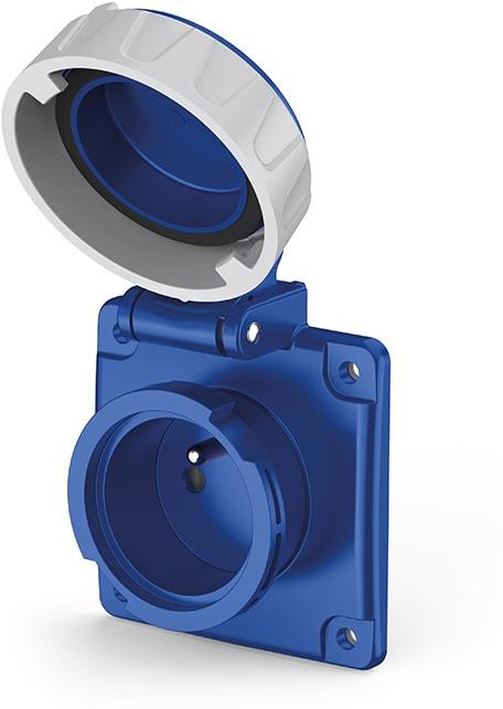 Контакт френски стандарт 2P+Е 16A IP66/IP67/IP69 с детска защита, серия Domo панелен монтаж 75х75мм Scame