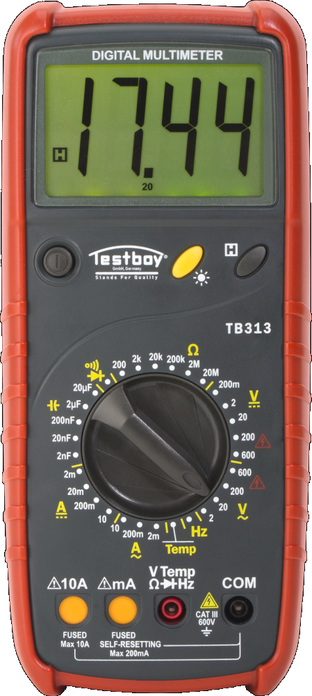 Дигитален мултицет със защита CAT III 2...600Vac/dc, 2mA…10A, LCD и звук, Testboy 313