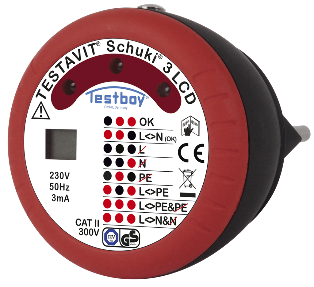 Тестер за контакт шуко CAT II 300Vac, LED и LCD, Testavit Schuki 3 Testboy
