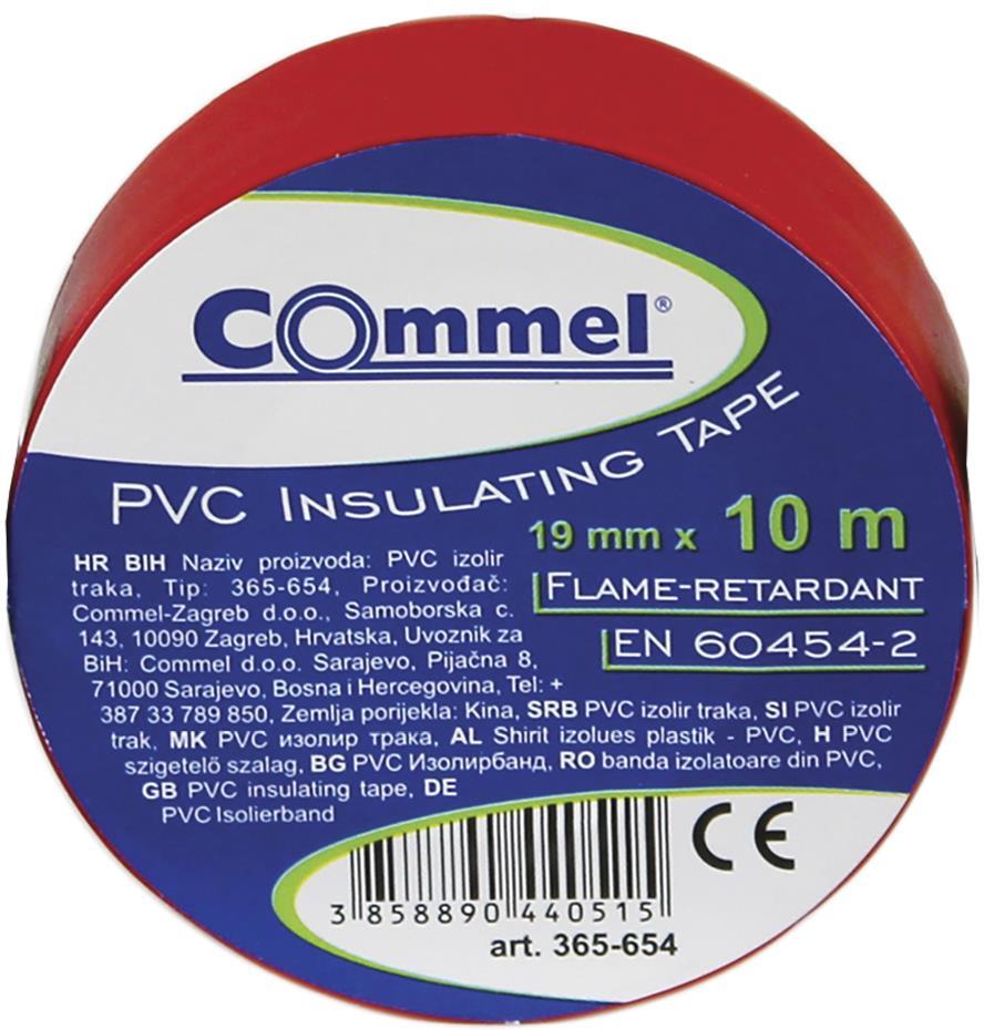 Изолационна лента цвят ЧЕРВЕН 0.13мм х 19мм, дължина 10м Commel