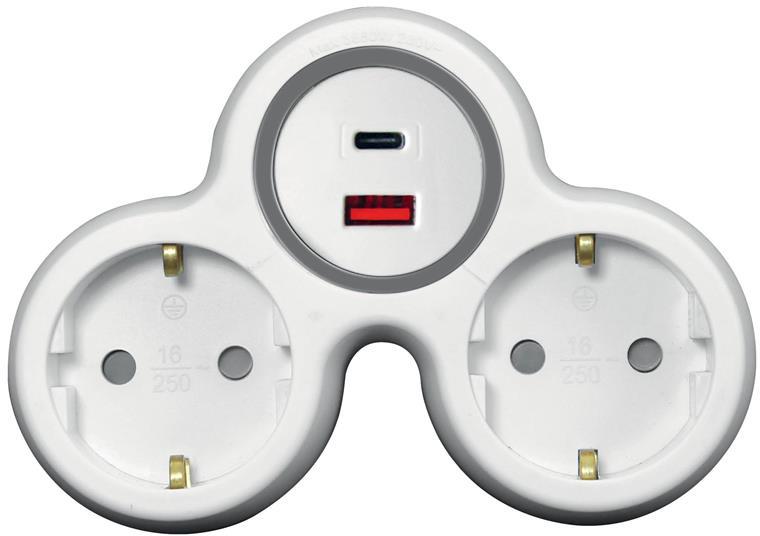 Адаптер за контакт бял с USB A+C 2 х шуко Commel