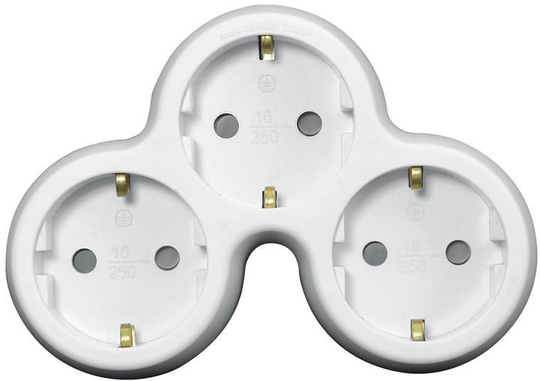 Адаптер за контакт бял 3 х шуко Commel