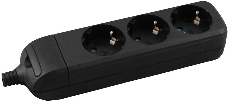 Разклонител ЧЕРЕН 3x2P+E без кабел Commel