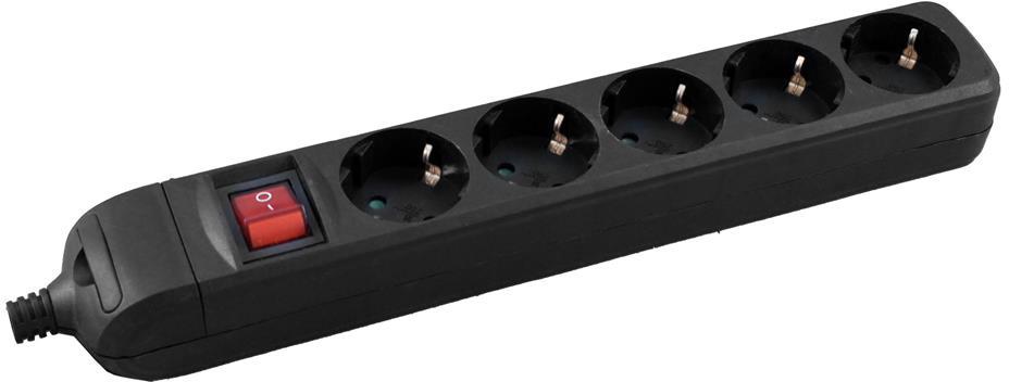 Разклонител с копче ЧЕРЕН 5x2P+E без кабел Commel