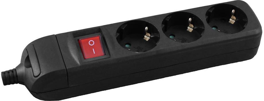 Разклонител с копче ЧЕРЕН 3x2P+E без кабел Commel