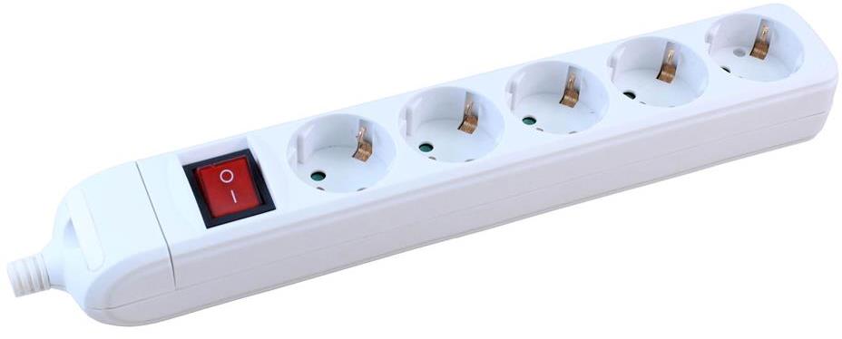 Разклонител с копче БЯЛ 5x2P+E без кабел Commel