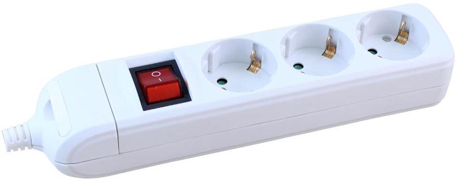 Разклонител с копче БЯЛ 3x2P+E без кабел Commel