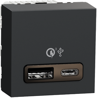 Розетка 2хUSB за зареждане тип A+C 2.4A 18W 2 мод. цвят Антрацит Unica SE