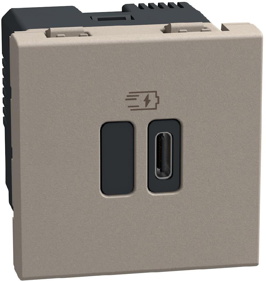 Розетка USB за зареждане тип C Power Delivery 45W 2 мод. цвят Камък Light Now Bticino