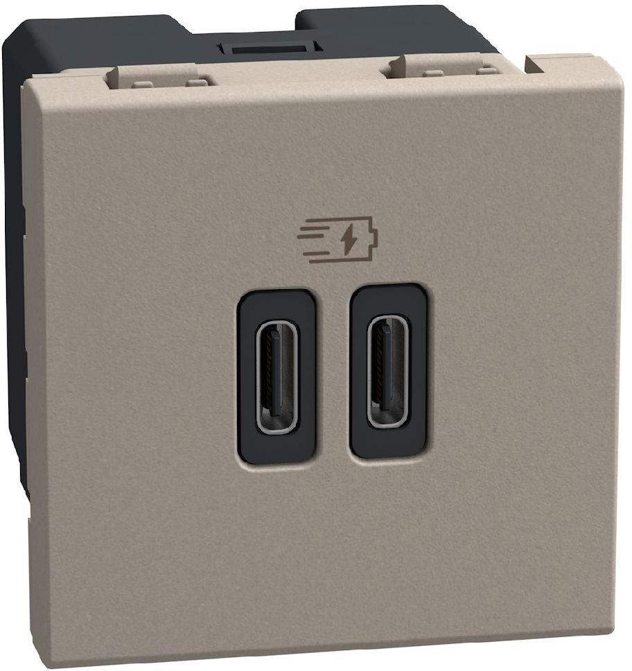 Розетка 2xUSB за зареждане тип C+C 3A 30W 2 мод. цвят Камък Light Now Bticino