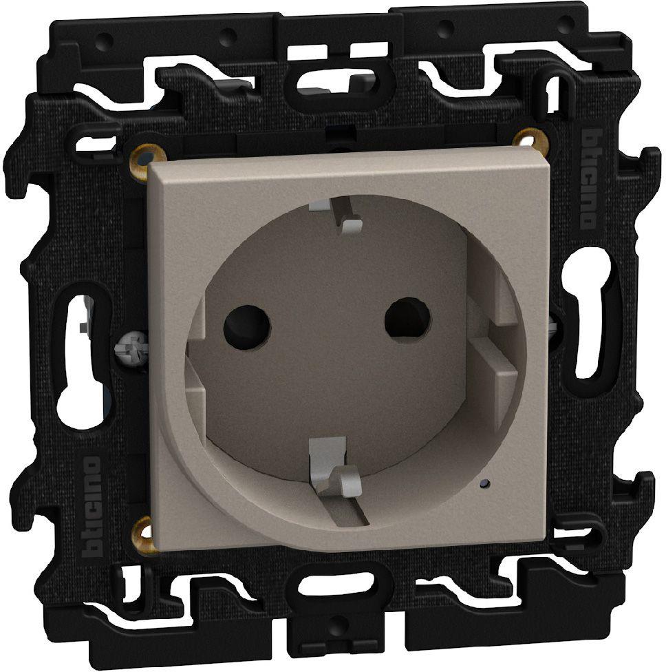 Контакт ШУКО 2P+E 16A с детска защита с носеща рамка 2 мод. Smart с Netatmo цвят Камък Light Now Bticino