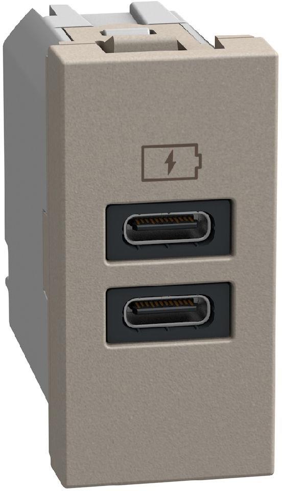 Розетка 2xUSB за зареждане тип C+C 3A 15W 1 мод. цвят Камък Light Now Bticino
