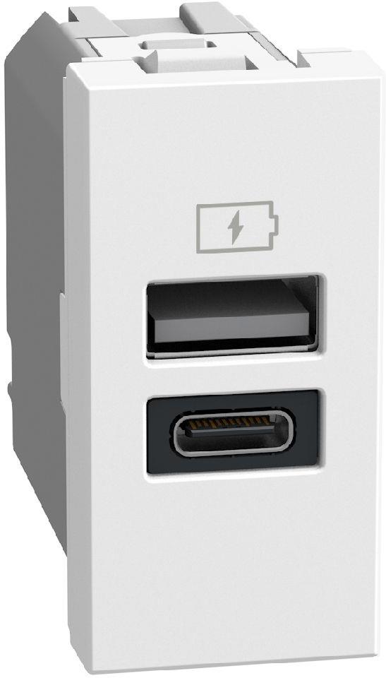 Розетка 2xUSB за зареждане тип A+C 3A 15W 1 мод. цвят Бял Light Now Bticino